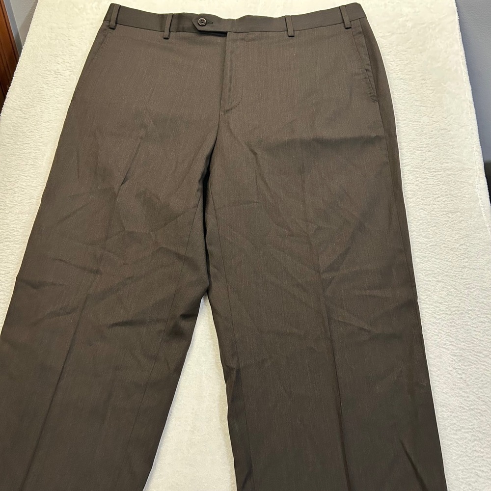 Zanella Todd Dress Pants Wool Flat Front Italy Men 38 Dark Brown Luxury Trousers
